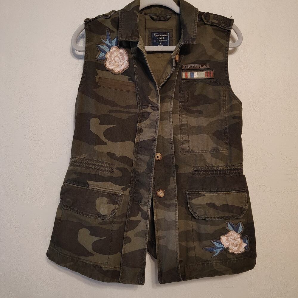 Abercrombie Camo Floral Utility Vest Jacket Military Boho Medium boho grunge